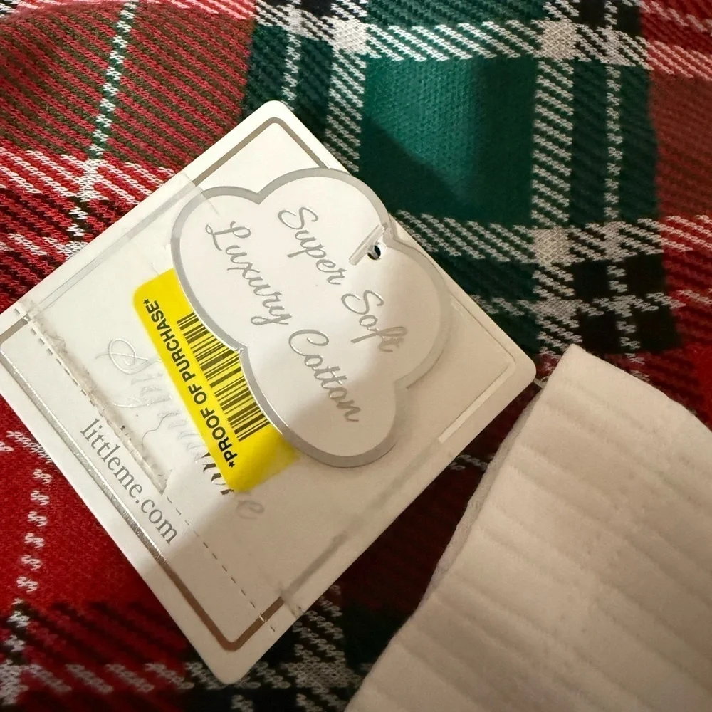 NWT Little Me Plaid Overalls Outfit
